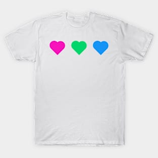 Bi+ Hearts Polysexual Flag (Solid) T-Shirt